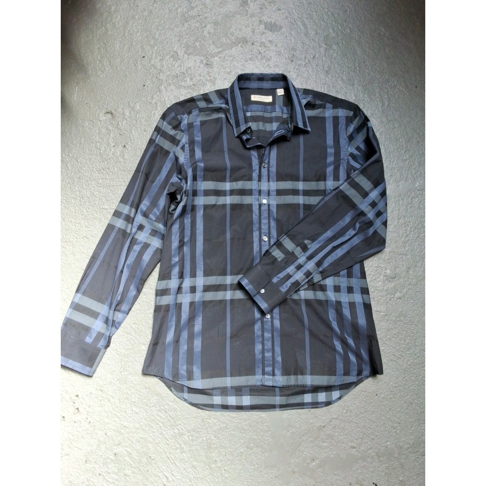 Burberry London Men's Button Up Dress Shirt Plaid Long Sleeve Tailored 17.5-44